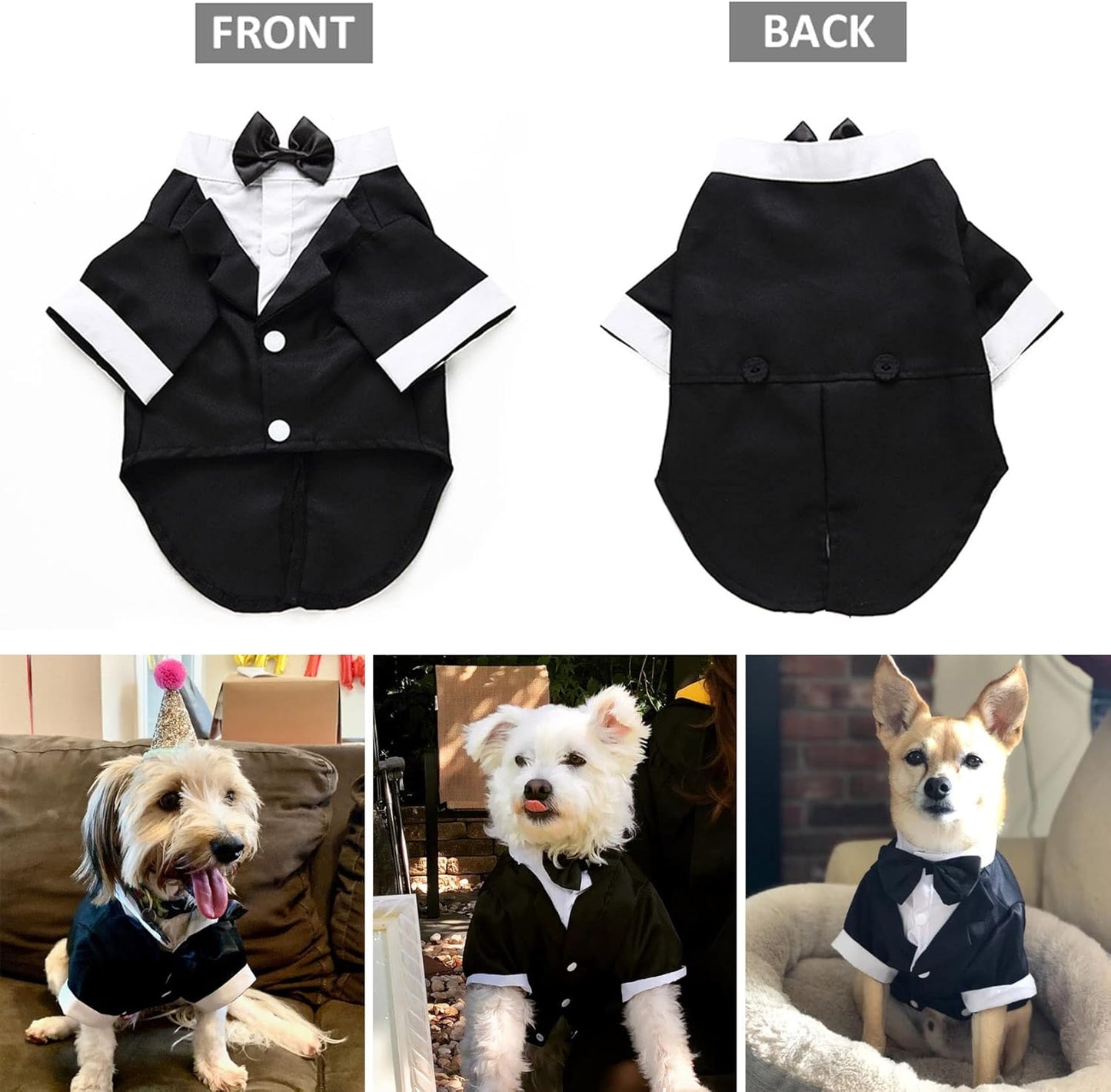 Pet Tuxedo with Bow Tie for Dogs & Cats (Black, Medium)