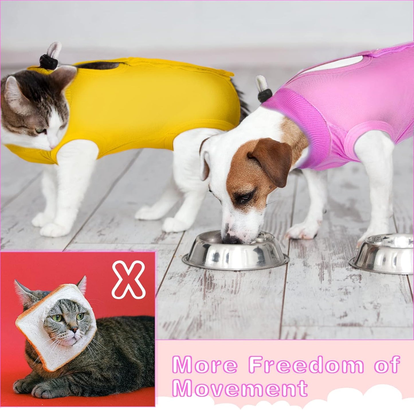 Nuanchu 3-Piece Cat Recovery Suit Set for Cats & Dogs, E-Collar Alternative (Large, Simple Pattern)