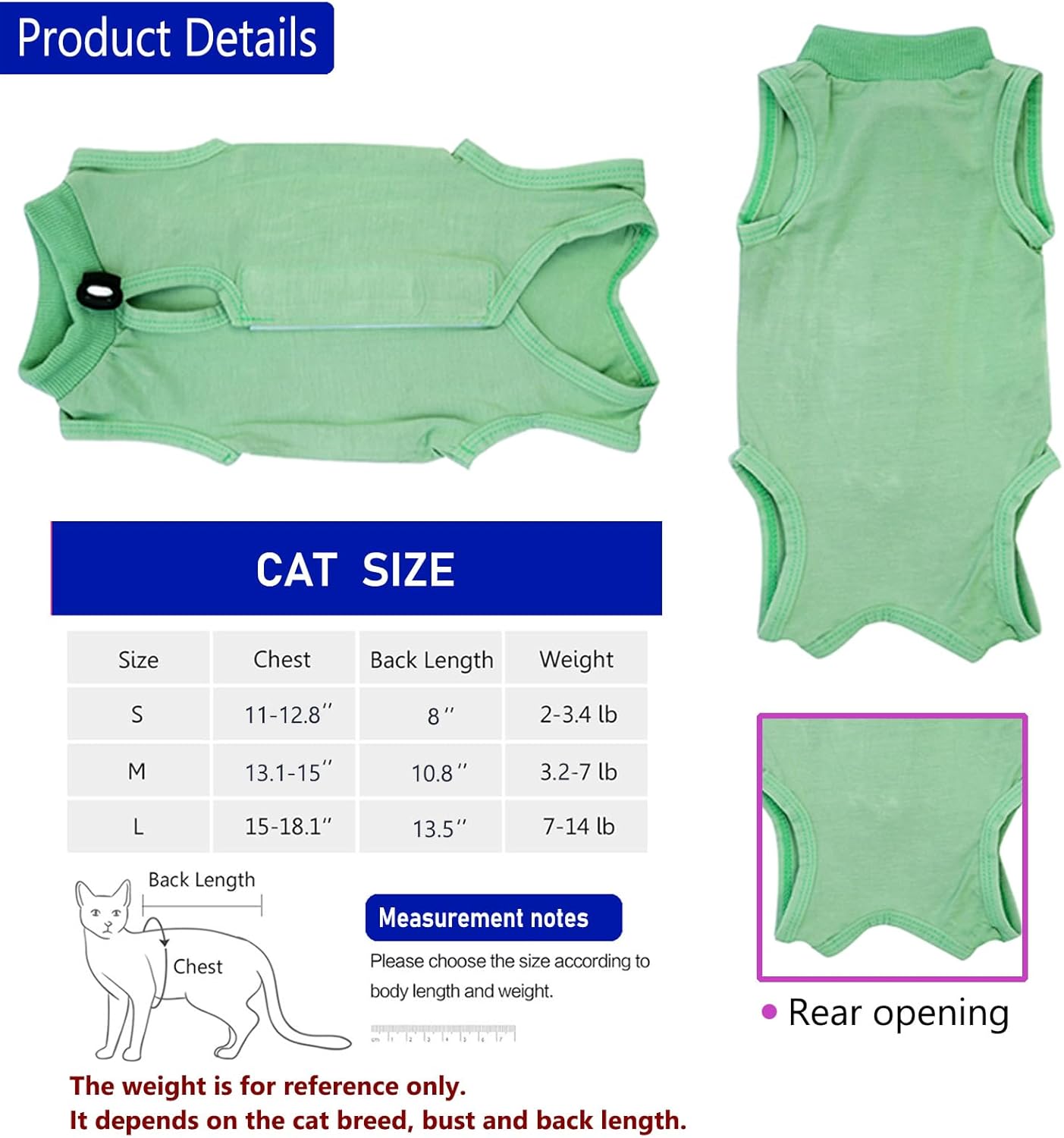 Cat Surgery Recovery Suit, E-Collar Alternative (Green, Medium)