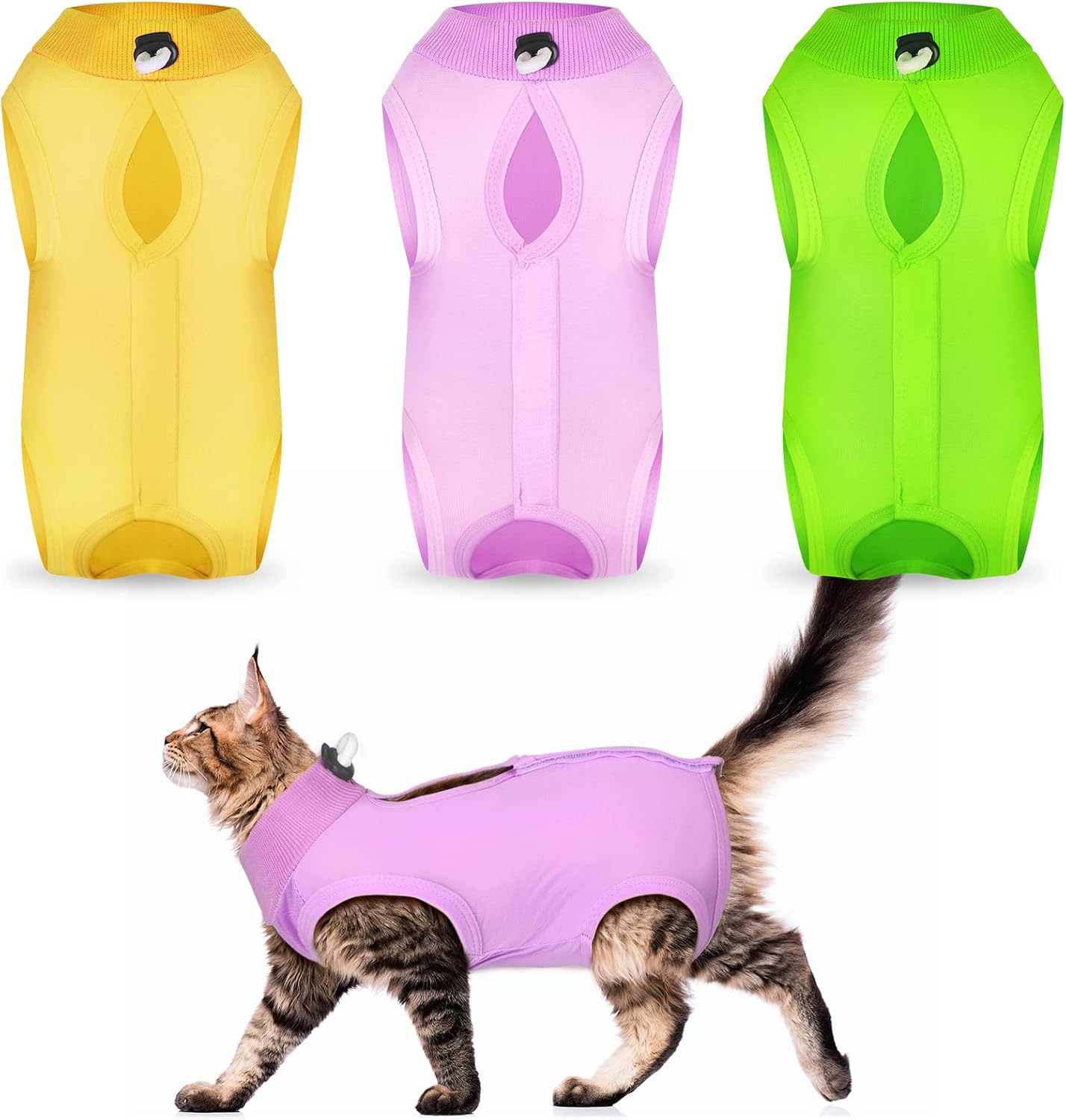 Nuanchu 3-Piece Cat Recovery Suit Set for Cats & Dogs, E-Collar Alternative (Large, Simple Pattern)