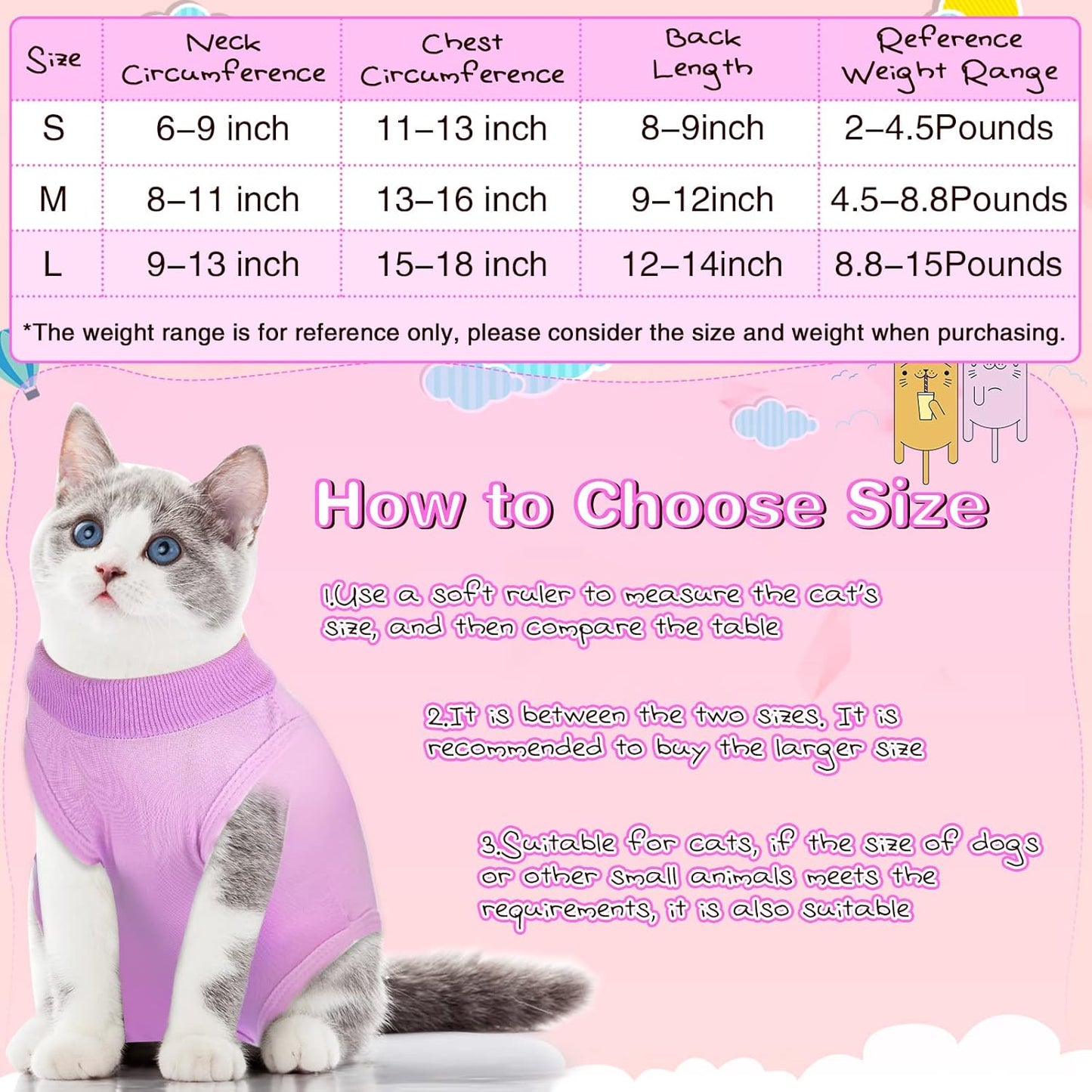 Nuanchu 3-Piece Cat Recovery Suit Set for Cats & Dogs, E-Collar Alternative (Large, Simple Pattern)