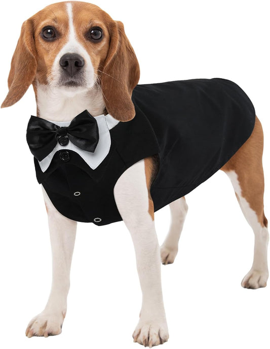 Kuoser Dog Tuxedo Set, 2 Pack, Formal Outfit for Small to Large Dogs, Black, S