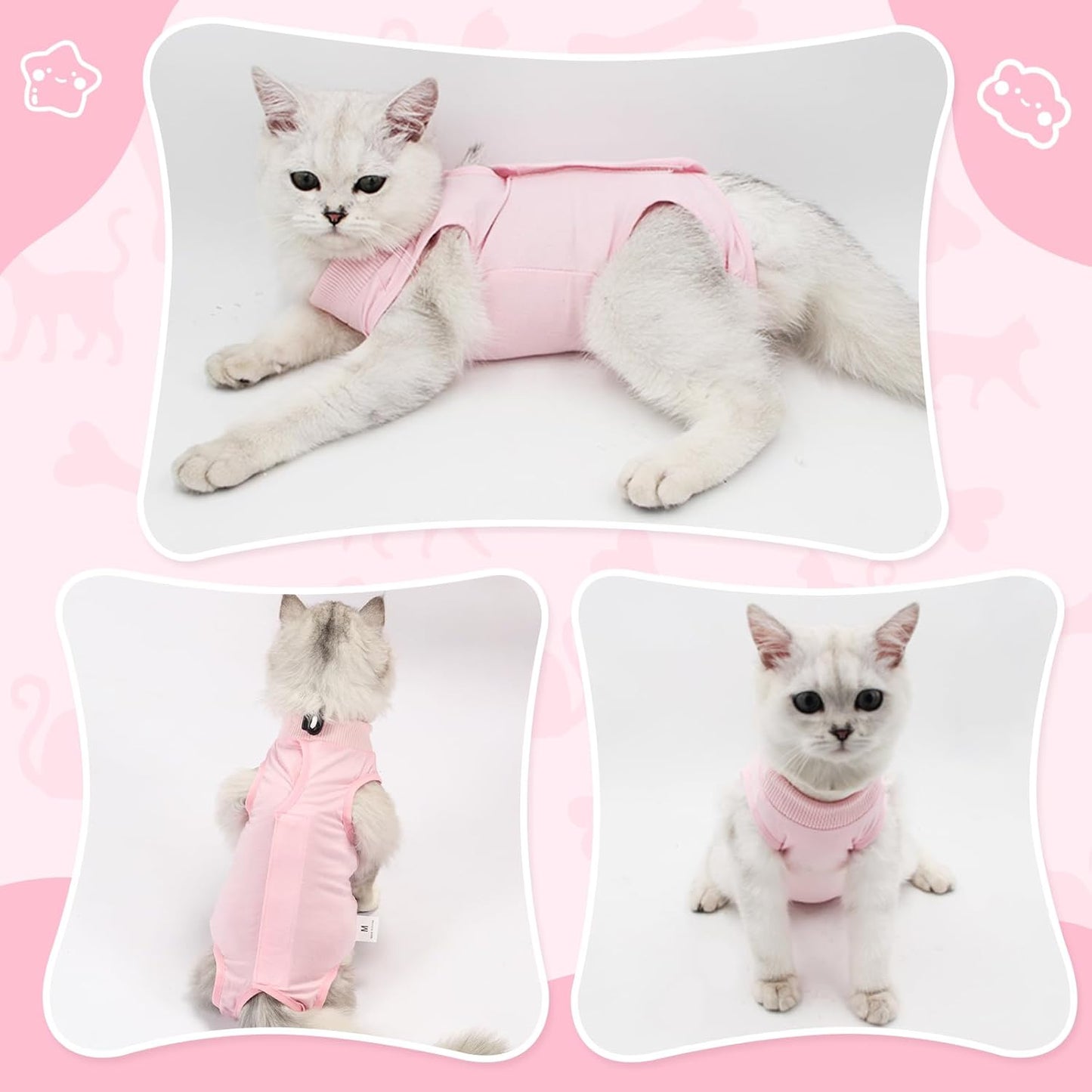 Cat Recovery Suit for Wounds, Spay E-Collar Alternative, Breathable Anti-Licking Onesie for Cats