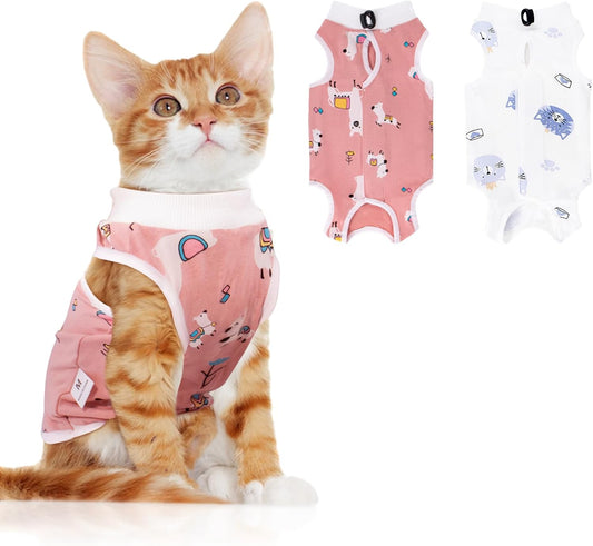 2 PCS Cat Recovery Suit for Spay, Abdominal Wounds, E-Collar Alternative (Medium)