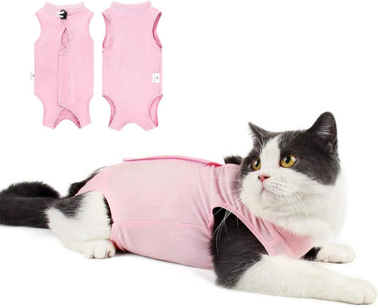 Cat Recovery Suit for Wounds, Spay E-Collar Alternative, Breathable Anti-Licking Onesie for Cats