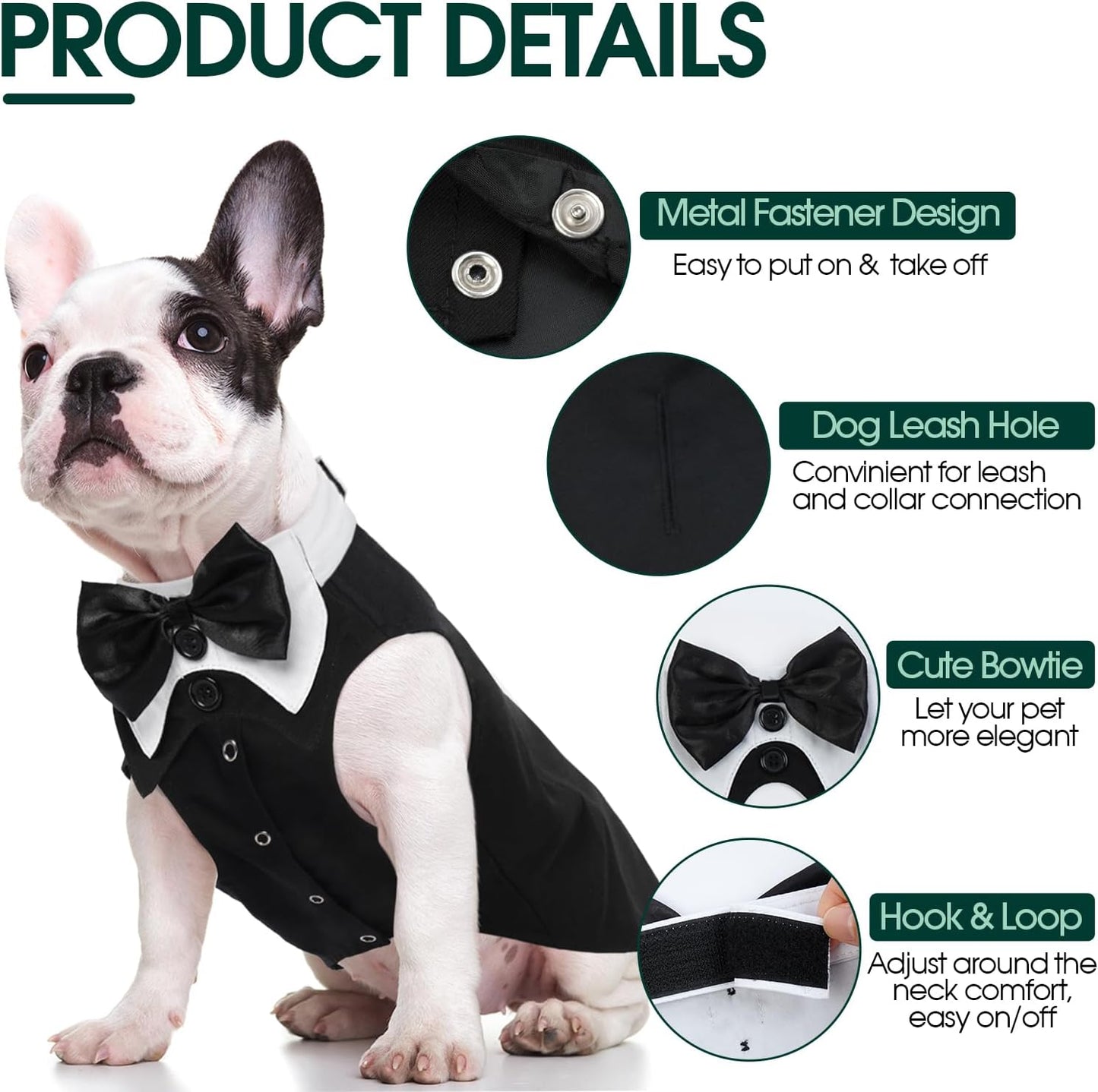 Kuoser Dog Tuxedo Set, 2 Pack, Formal Outfit for Small to Large Dogs, Black, S