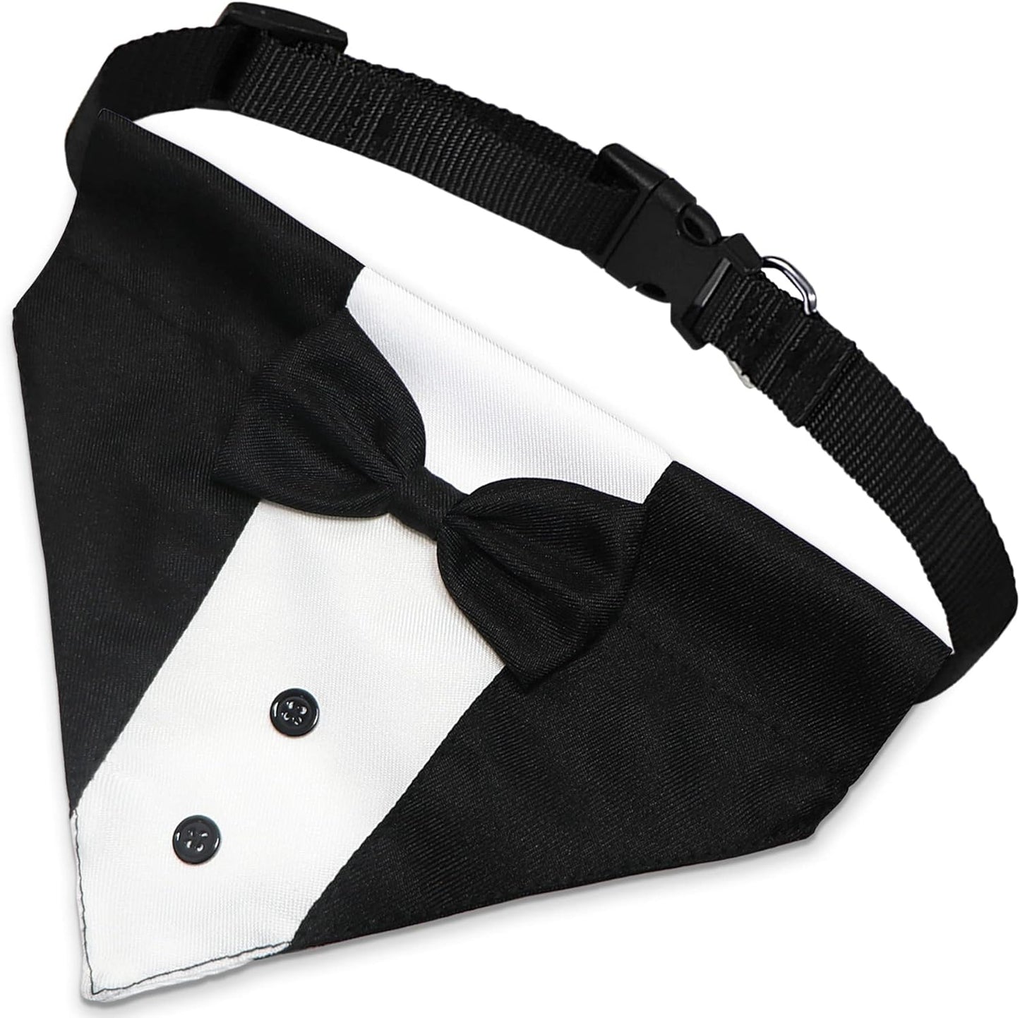 Dog Tuxedo Suit with Bow Tie & Bandana, Adjustable Formal Costume for Small to Large Dogs (Large: Neck 15”-25”)