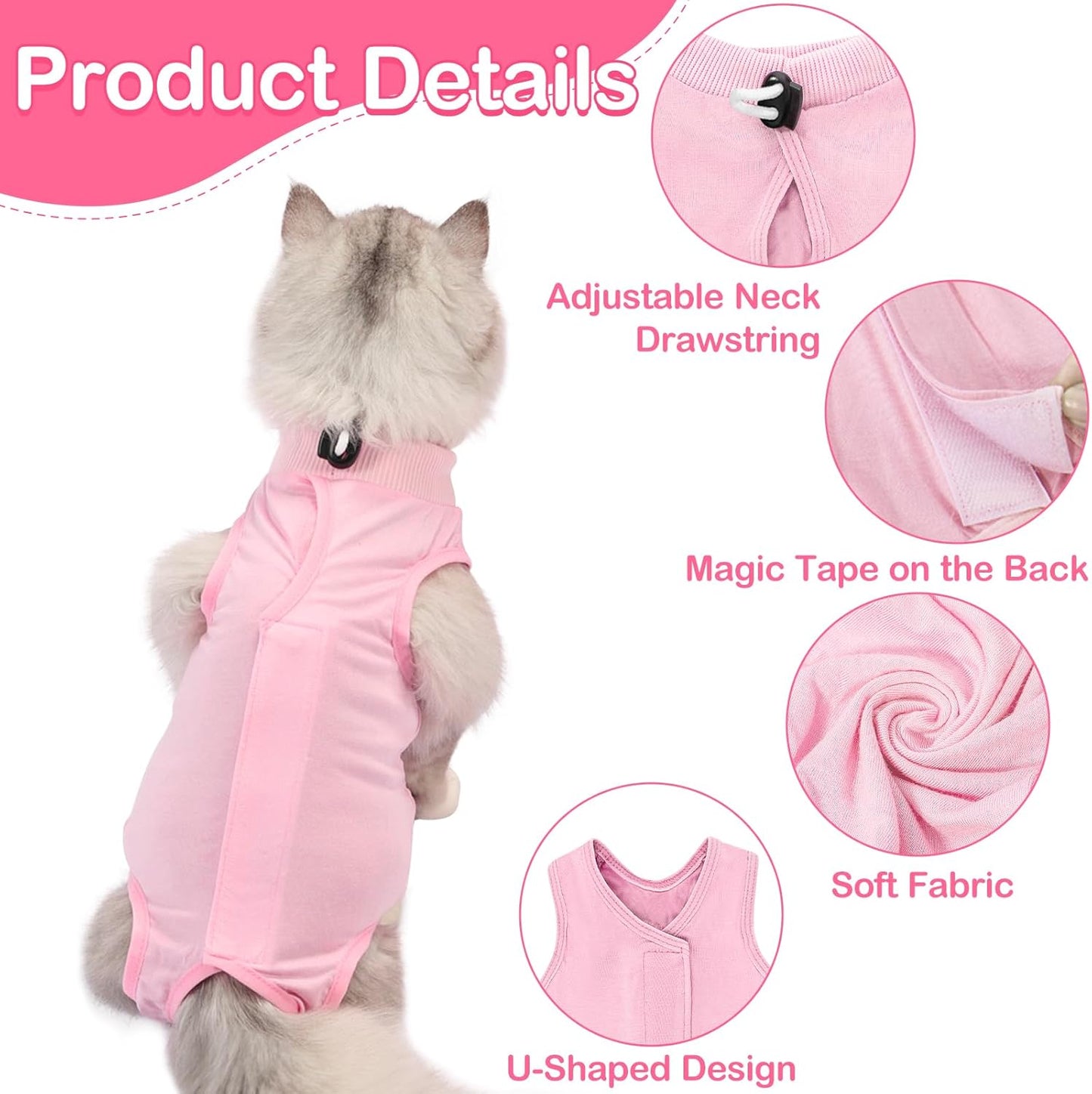 Cat Recovery Suit for Wounds, Spay E-Collar Alternative, Breathable Anti-Licking Onesie for Cats