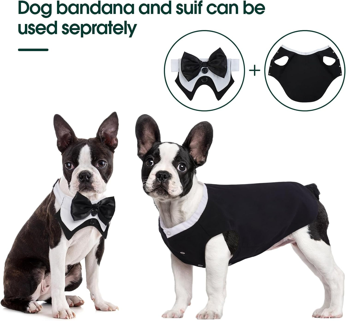 Kuoser Dog Tuxedo Set, 2 Pack, Formal Outfit for Small to Large Dogs, Black, S