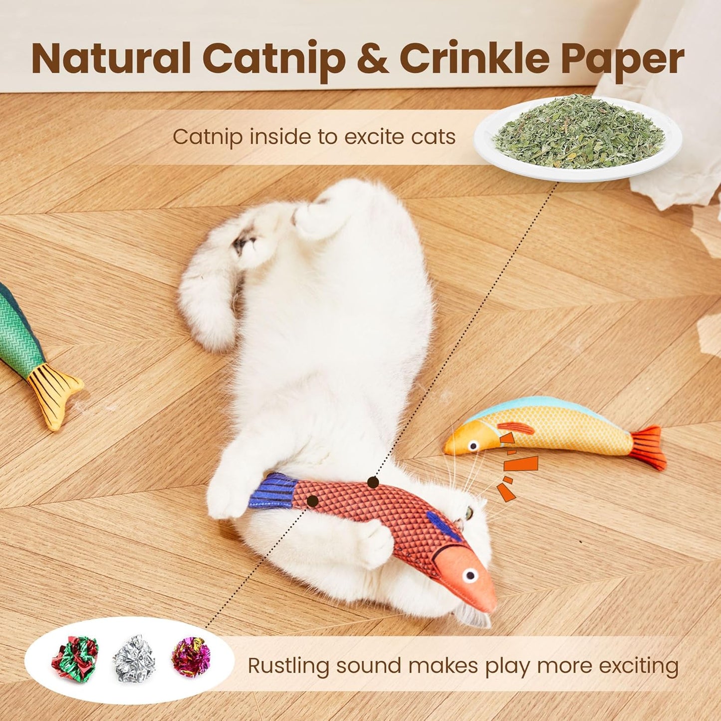 Potaroma Saury Fish Cat Toys, 3 Pack with Catnip & Crinkle Sound, Interactive Kicker for Kittens