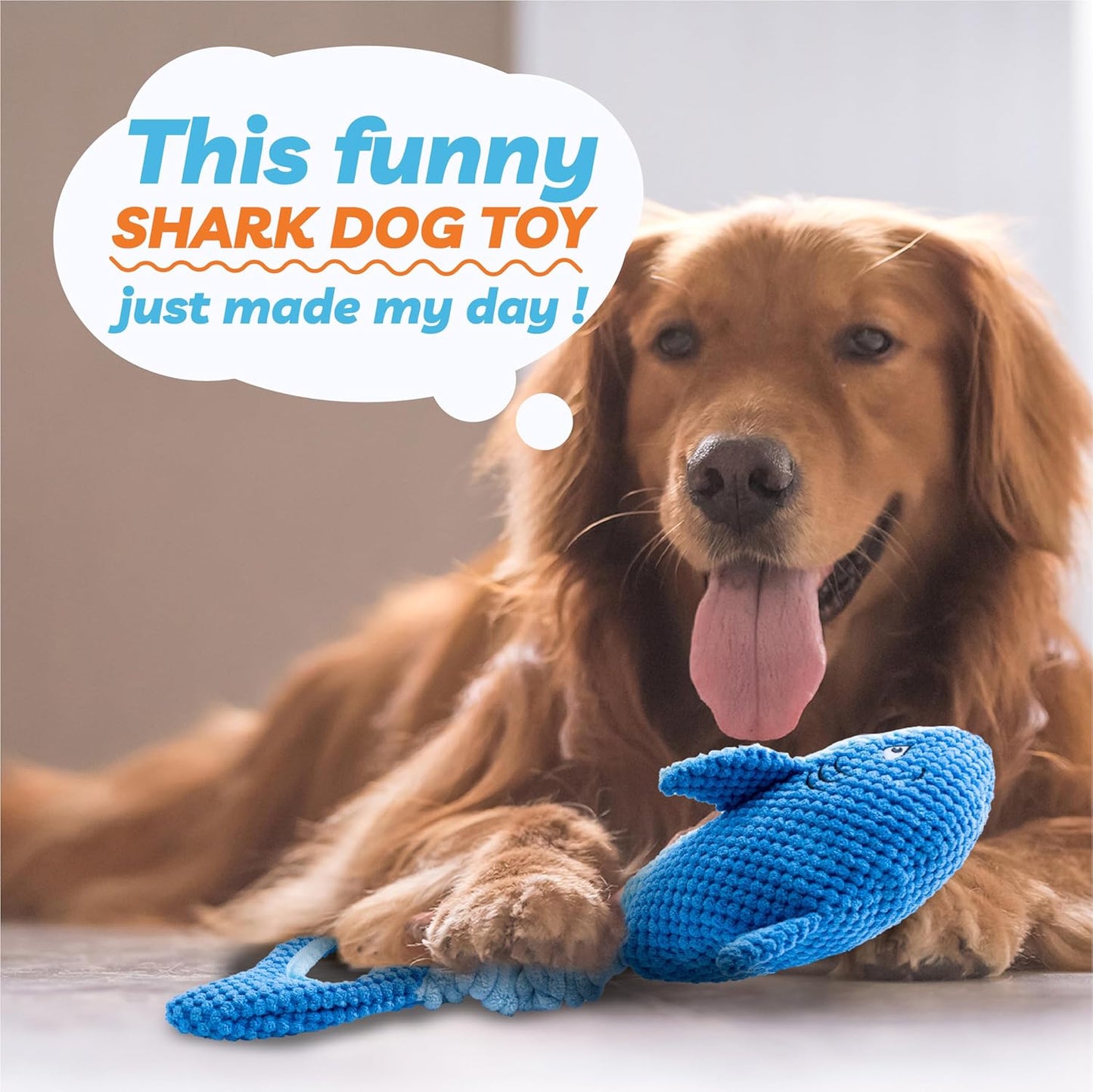 LEGEND SANDY Interactive Dog Toy, Squeaky & Tug of War, Blue Shark for Aggressive Chewers