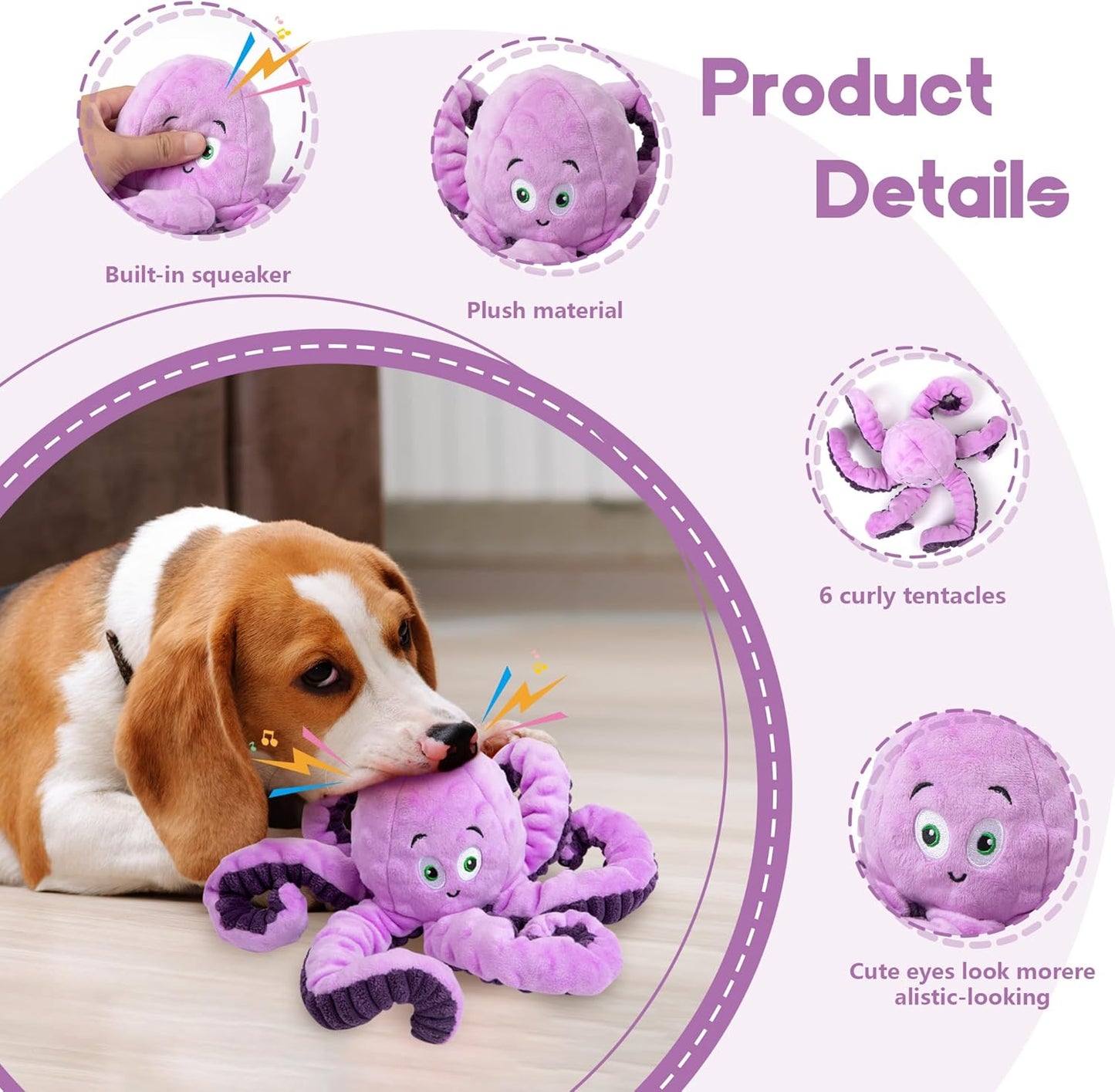 Dog Toys for Large Breeds, Octopus Squeaky Plush Interactive Toy for Medium & Small Dogs