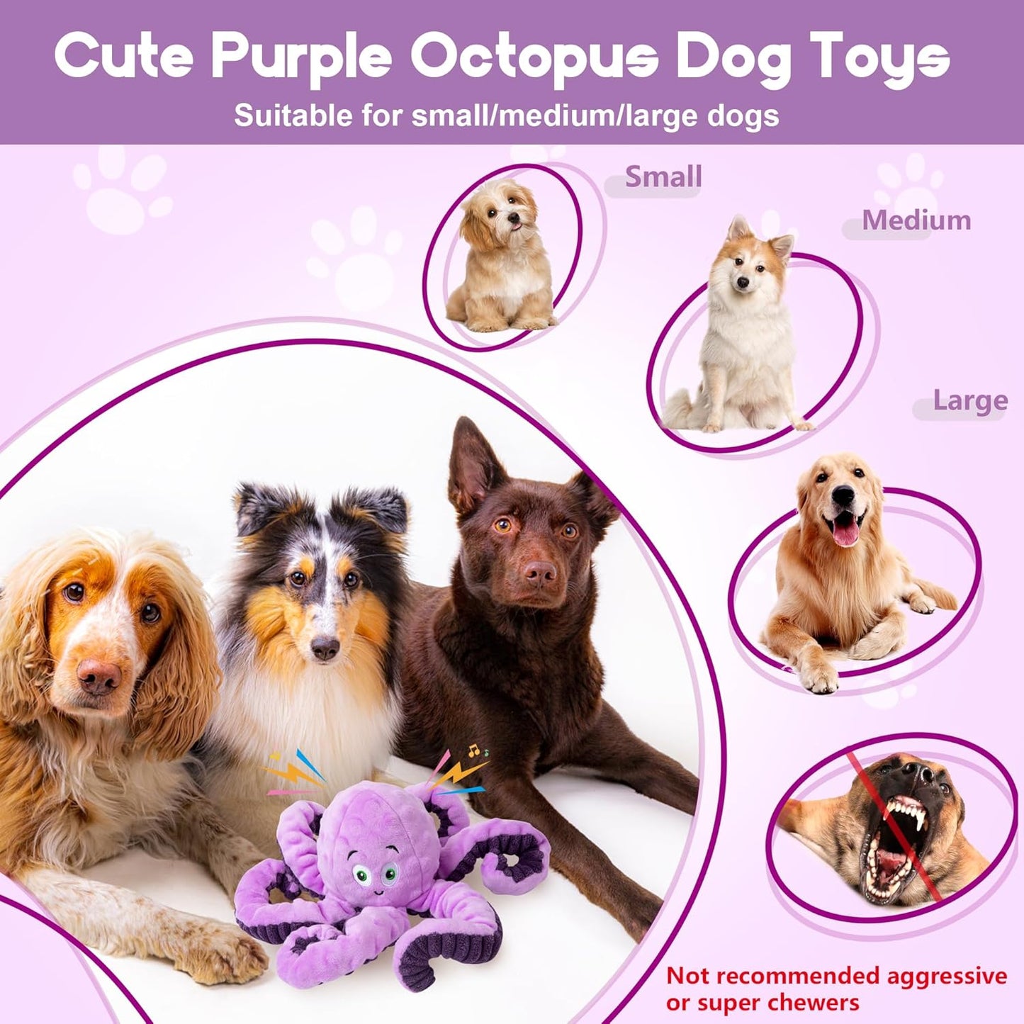 Dog Toys for Large Breeds, Octopus Squeaky Plush Interactive Toy for Medium & Small Dogs