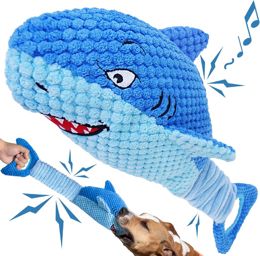 LEGEND SANDY Interactive Dog Toy, Squeaky & Tug of War, Blue Shark for Aggressive Chewers